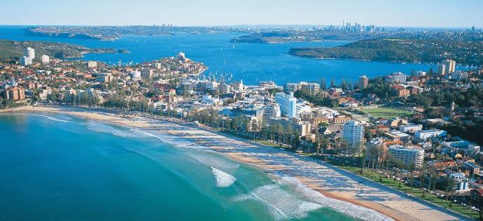 Aerial view of Manly Beach on Sydney's Northern Beaches